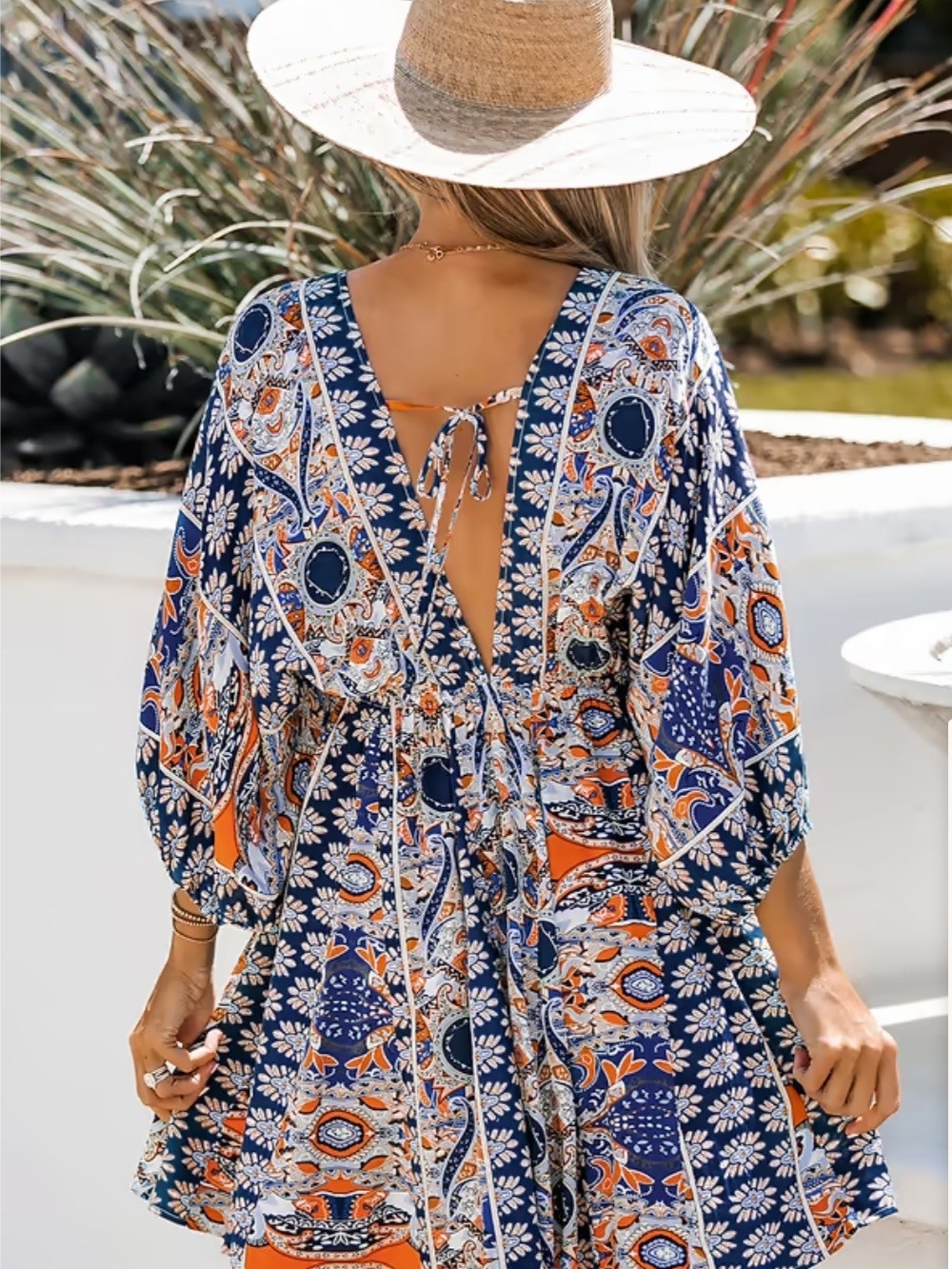 Florida Or Auburn Gameday Navy & Orange Floral Print Dress - Picture 2 of 7
